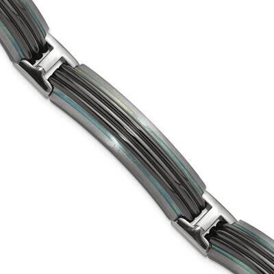 Ster.Sil Black Ti Brushed Polished Striped Link Bracelet 8 Inch Titanium TBB166-8 by Chisel, MPN: T…