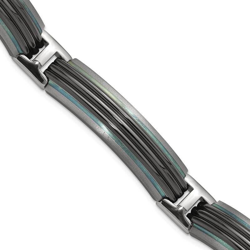 Ster.Sil Black Ti Brushed Polished Striped Link Bracelet 8 Inch Titanium TBB166-8
