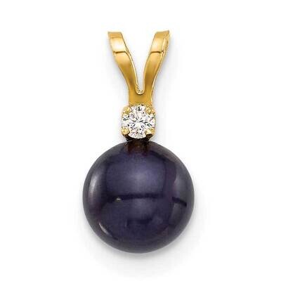 6-7mm Round Black Fwc Pearl .03Ct Diamond Pendant 14k Gold XF510PB, MPN: XF510PB,