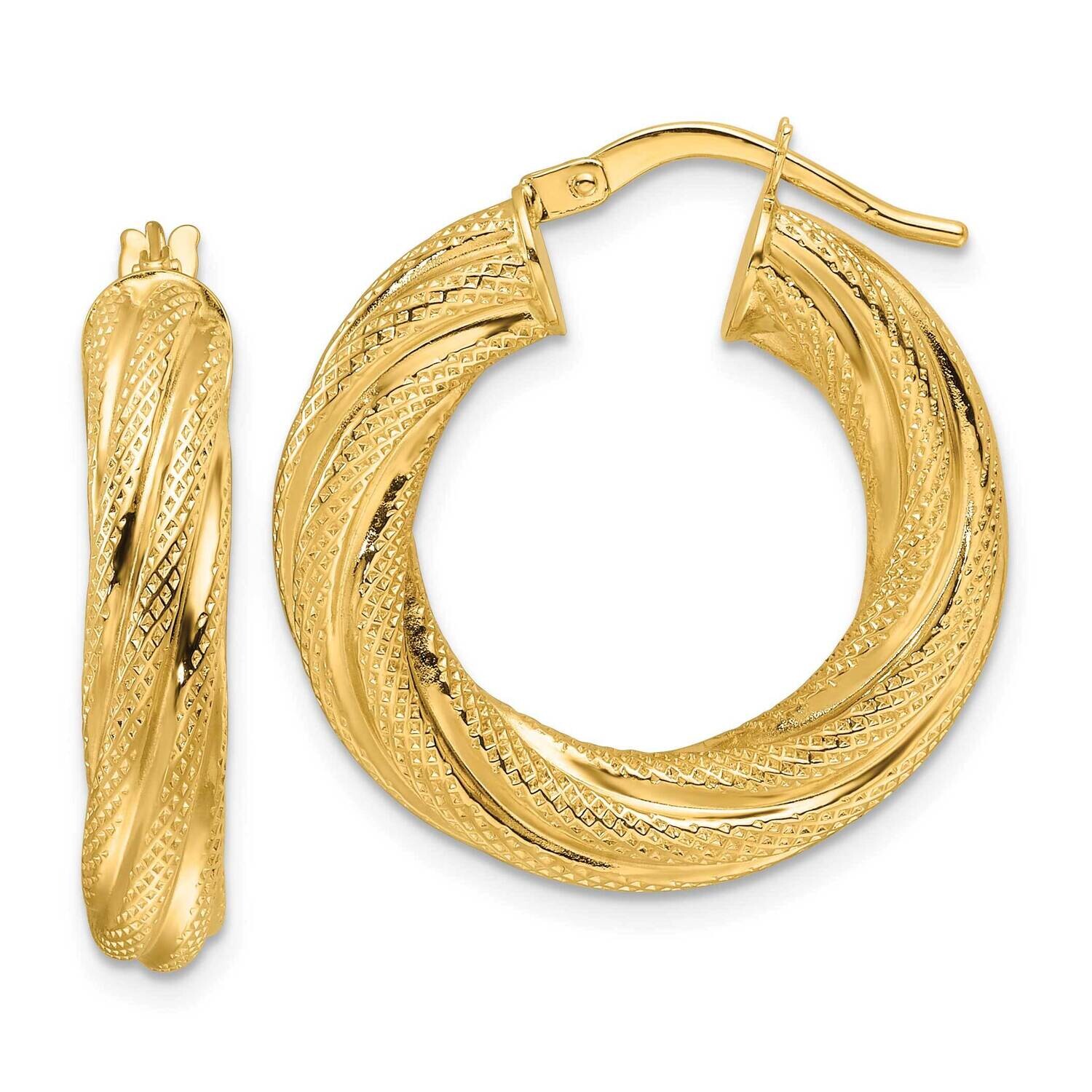 Polished 4.7mm Textured Twist Round Hoop Earrings 14k Gold TF2245