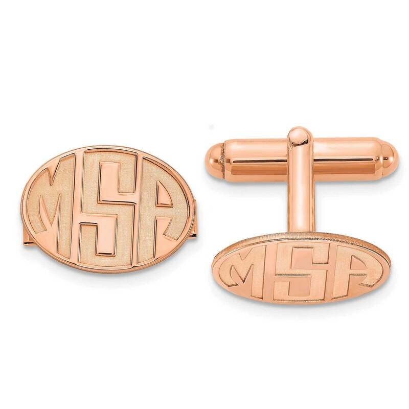 Rose-Plated Oval Recessed Letters Monogram Cuff Links Sterling Silver XNA621RP