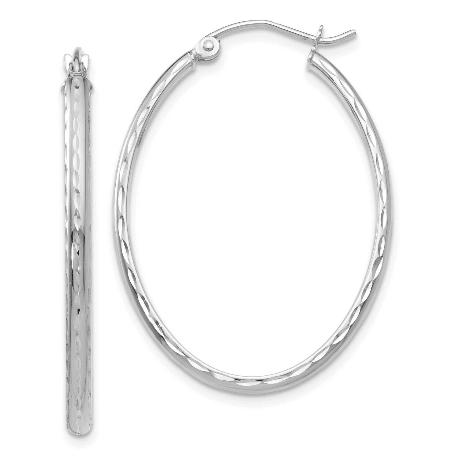 Lightweight Diamond-Cut Oval Hoop Earrings 14k White Gold TE514W, MPN: TE514W,