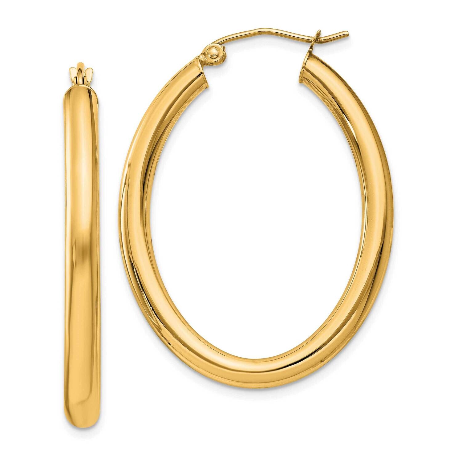 3.5mm Oval Tube Hoop Earrings 14k Polished Gold TC121Y, MPN: TC121Y,
