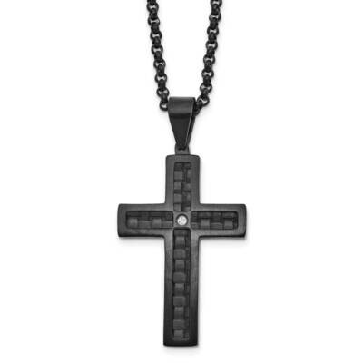 Brushed/Polished Black Leather Black Ip CZ Cross Necklace Stainless Steel SRN99-24 by Chisel, MPN: …
