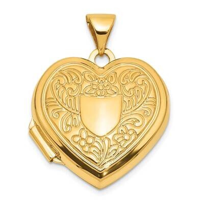 Fancy Floral Border Crest 18mm Heart Locket 14k Polished Gold XL858, MPN: XL858,