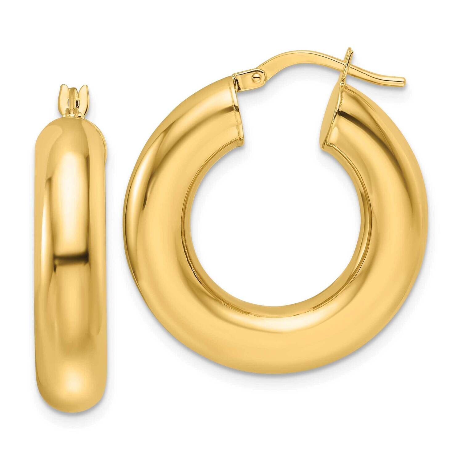 6mm Hollow Round Tube Round Hoop Earrings 14k Polished Gold T1165
