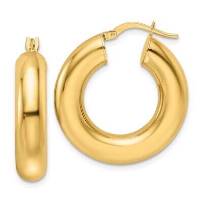 6mm Hollow Round Tube Round Hoop Earrings 14k Polished Gold T1165, MPN: T1165,