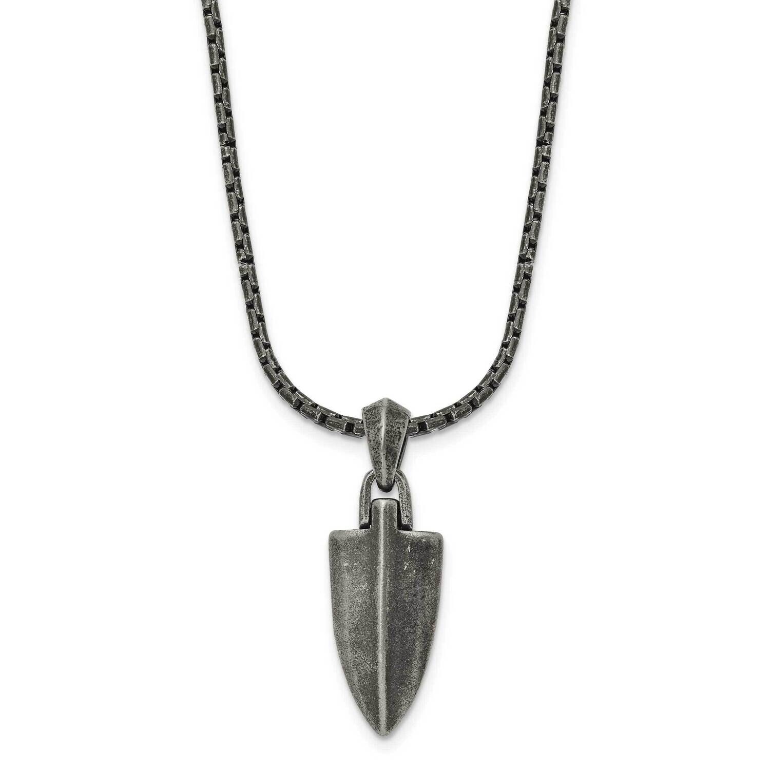Chisel Antiqued Polished Arrow Pendant On A 28 Inch Box Chain Necklace Stainless Steel SRN3114-28 b…