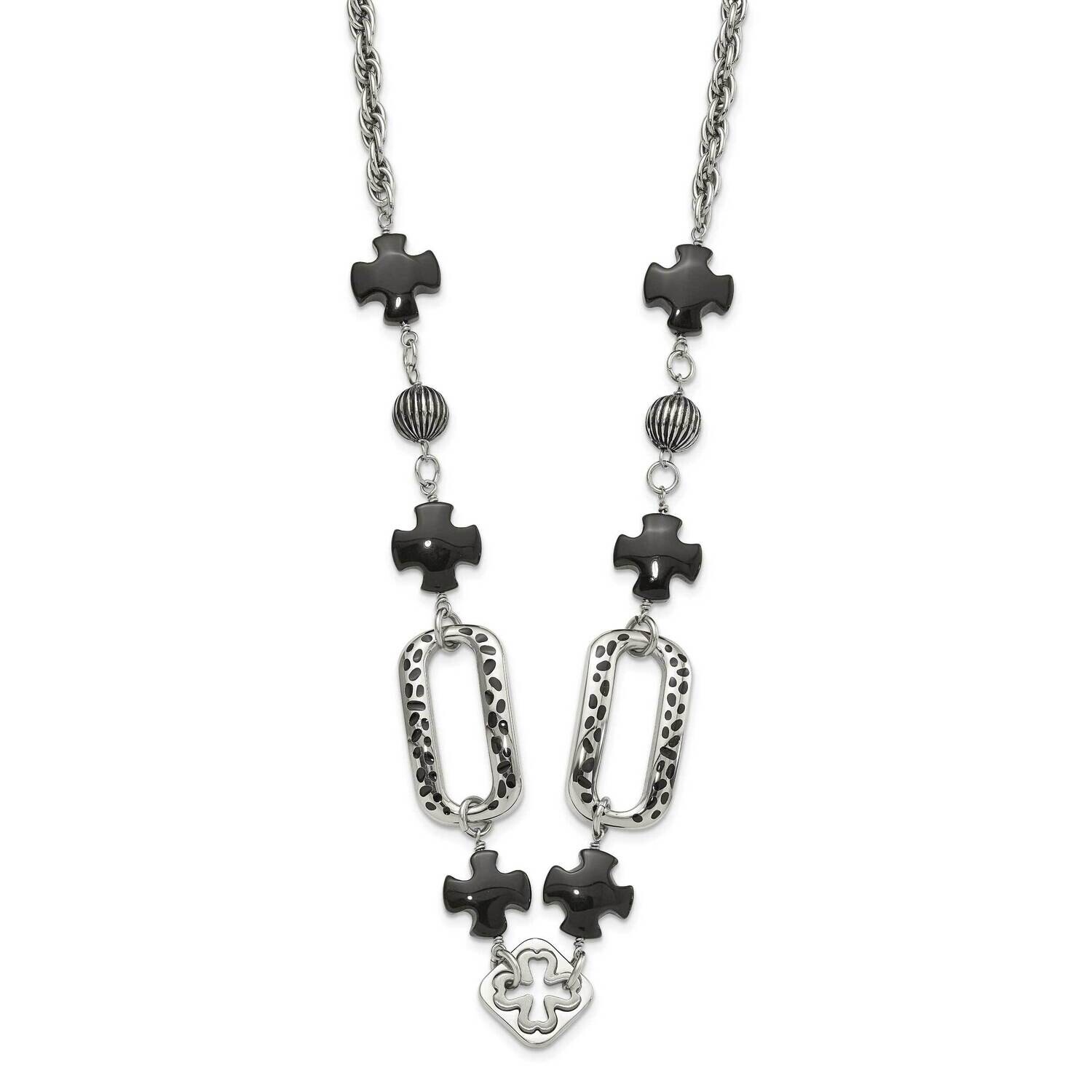 Polished/Antiqued Black Agate &amp; Resin 2 Inch Extender Necklace Stainless Steel SRN575-24 by Chisel,…