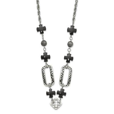 Polished/Antiqued Black Agate &amp; Resin 2 Inch Extender Necklace Stainless Steel SRN575-24 by Chisel,…