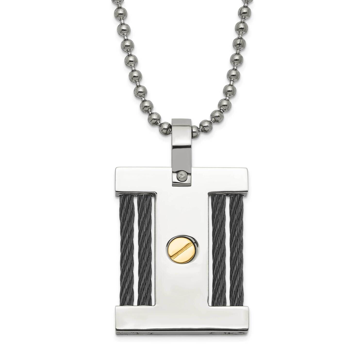 Black & Gold Lp-Plated Square Pendant Necklace Stainless Steel SRN436-22
