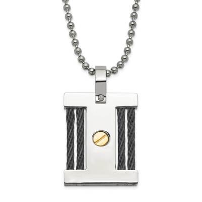 Black &amp; Gold Lp-Plated Square Pendant Necklace Stainless Steel SRN436-22 by Chisel, MPN: SRN436-22,…
