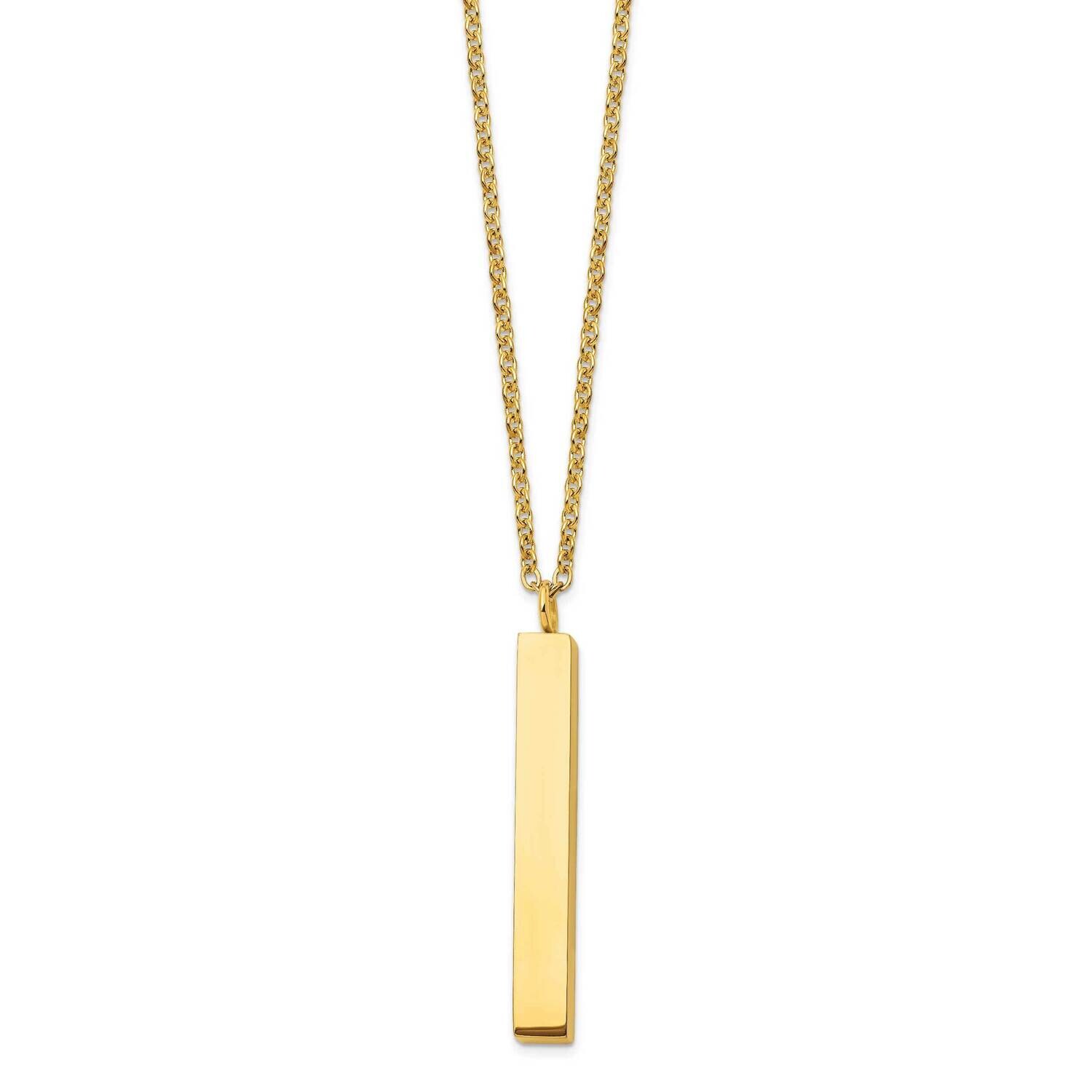 Chisel Polished Yellow Ip-Plated Vertical Bar Dangle On A 15 Inch Cable Chain A 3 Inch Extension Ne…
