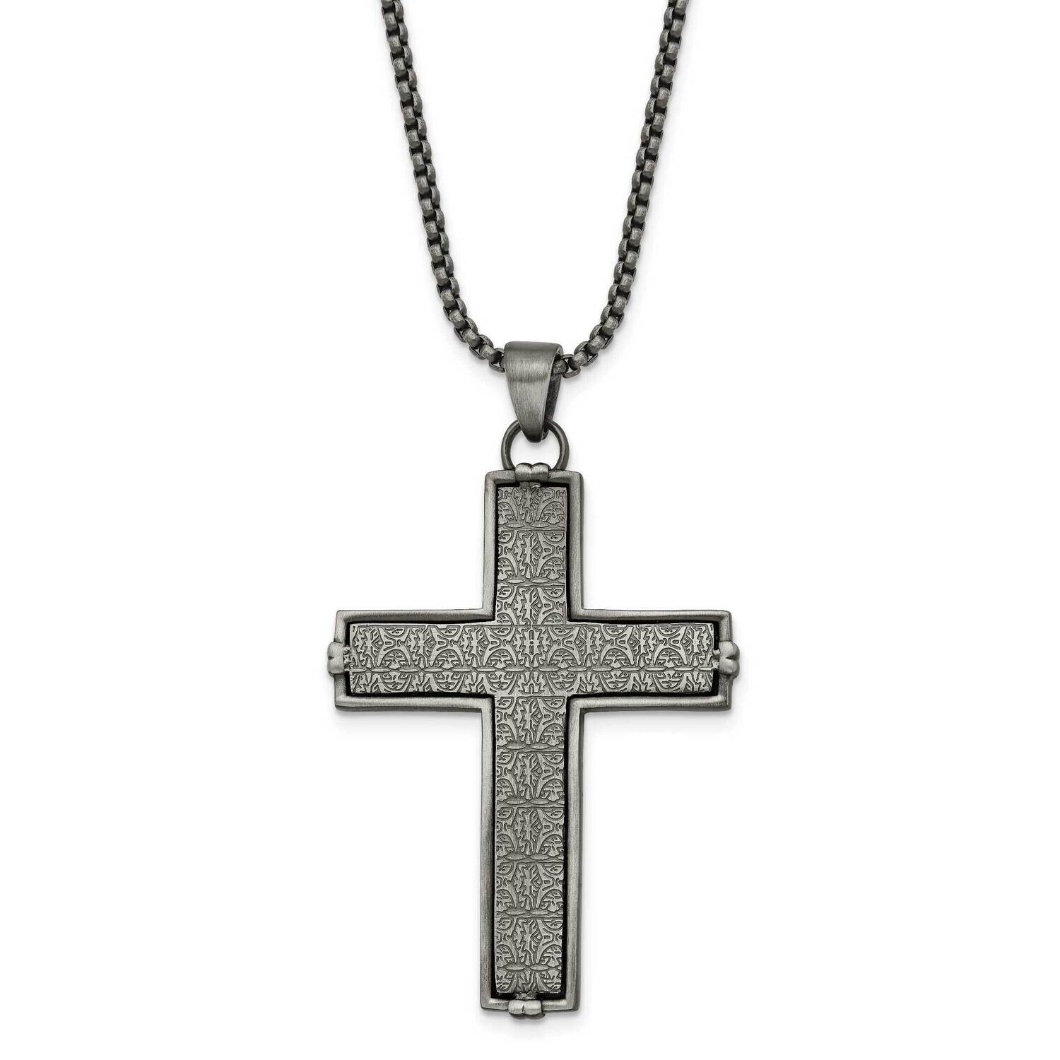 Chisel Antiqued Textured Cross Pendant On A 24 Inch Rope Chain Necklace Stainless Steel SRN3061-24 …