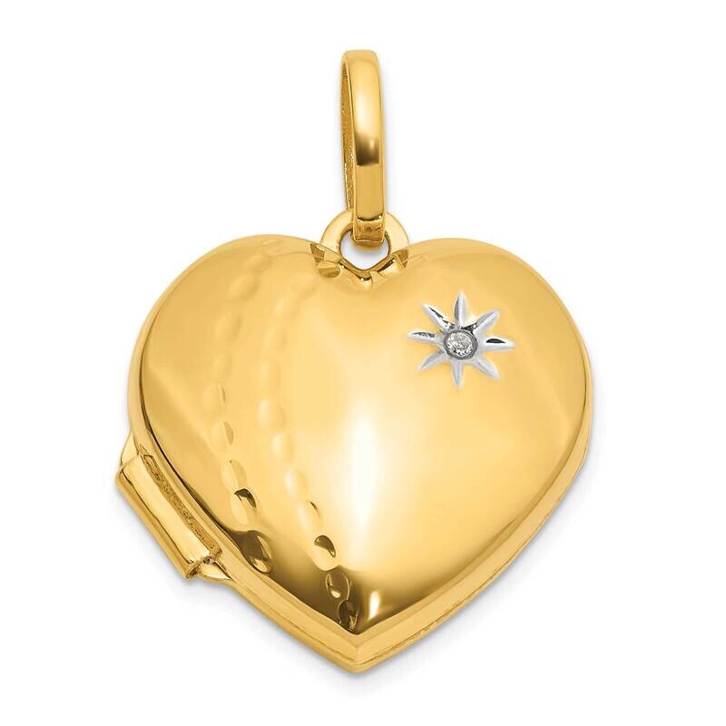 Polished Textured Diamond 18mm Heart Locket 14k Gold White Rhodium XL864