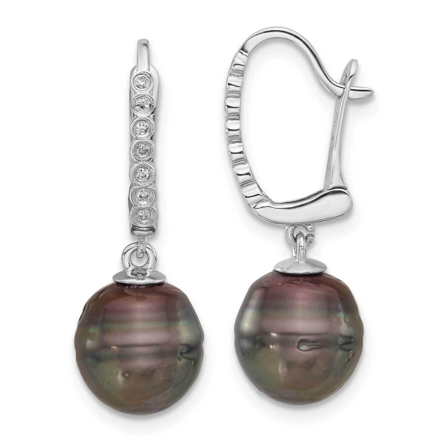 9-10mm Round Black Tahitian Pearl .07Ct Diamond Earrings 14k White Gold XF815E, MPN: XF815E,