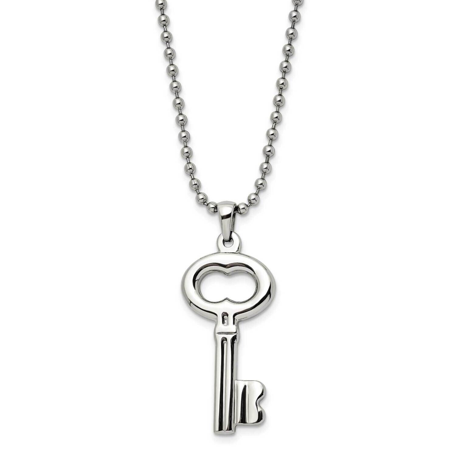 Chisel Polished Key Pendant On A 24 Inch Ball Chain Necklace Stainless Steel SRN3033-24 by Men&#39;s Je…