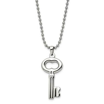 Chisel Polished Key Pendant On A 24 Inch Ball Chain Necklace Stainless Steel SRN3033-24 by Men&#39;s Je…