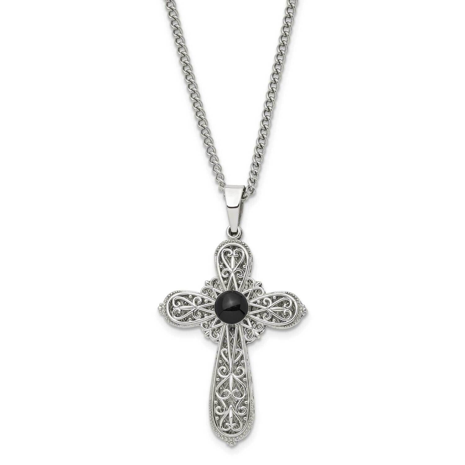 Chisel Brushed Polished Black Epoxy Pentecost Prayer Cross Pendant On A 24 Inch Curb Chain Necklace…