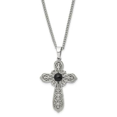 Chisel Brushed Polished Black Epoxy Pentecost Prayer Cross Pendant On A 24 Inch Curb Chain Necklace…