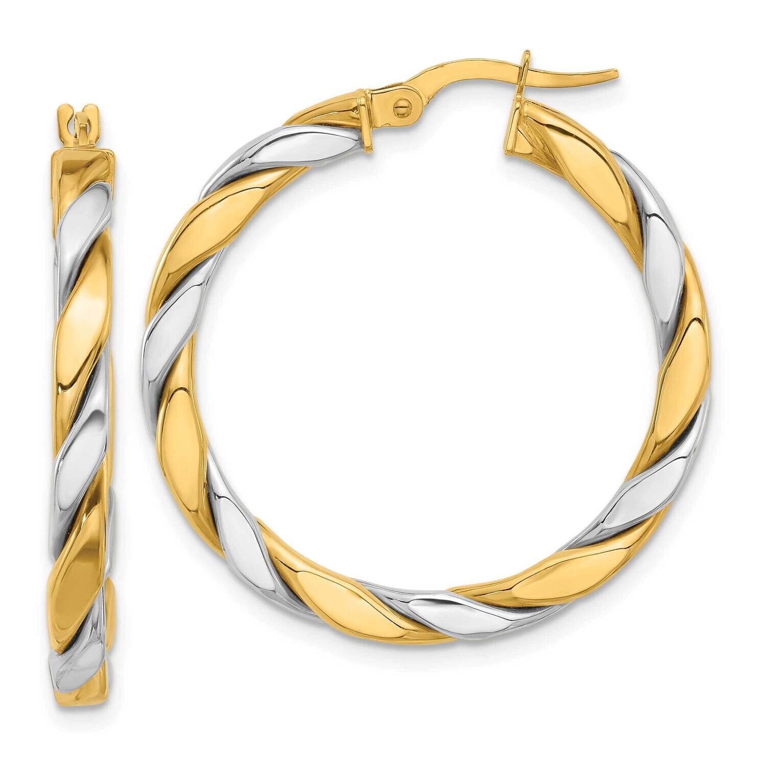 Polished Twisted 3mm Hoop Earrings 14k Two-Tone Gold TF2257, MPN: TF2257,