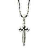 Chisel Antiqued Polished Cross Sword Pendant On A 24 Inch Box Chain Necklace Stainless Steel SRN303…