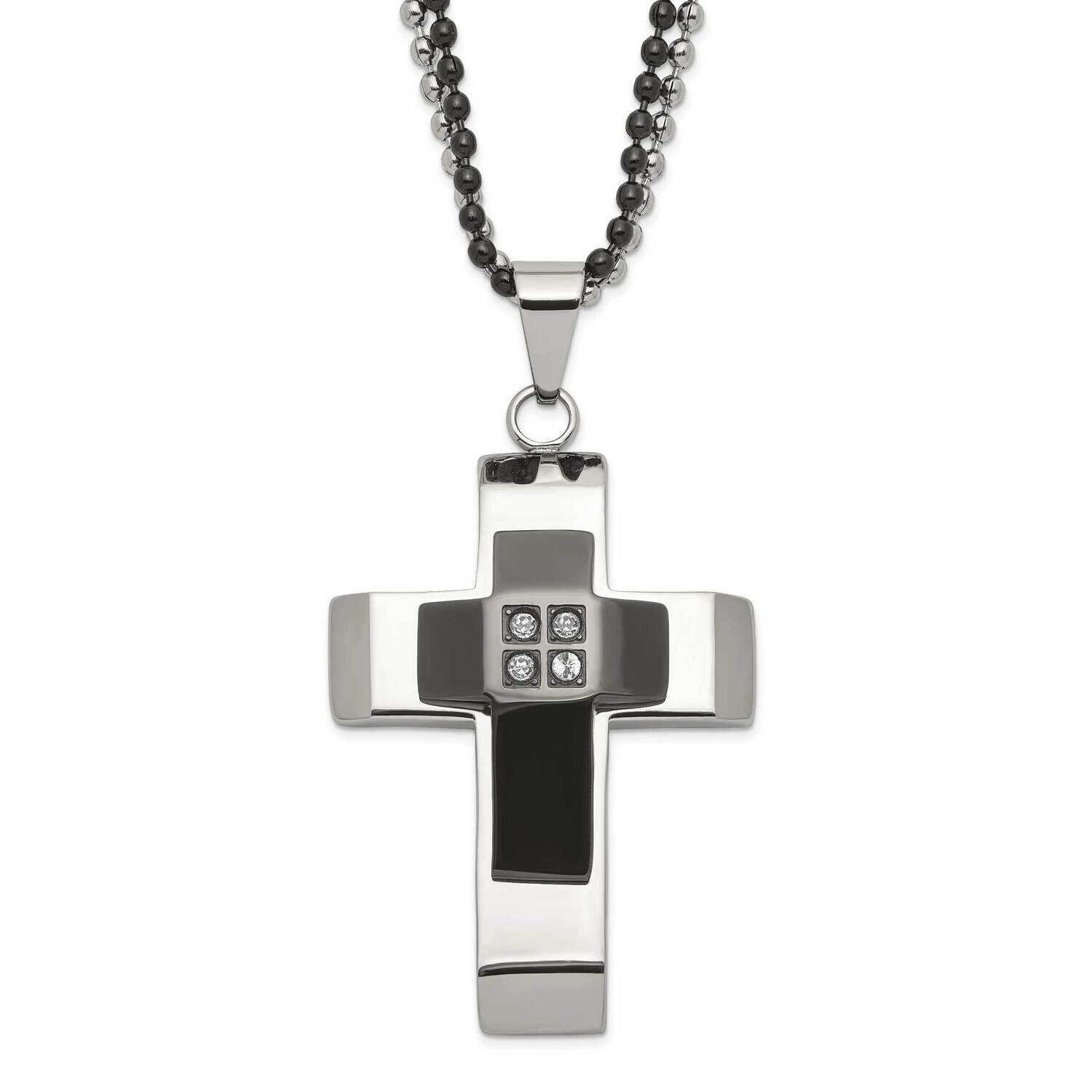 &amp; Black Ip-Plated Polished CZ Cross Necklace Stainless Steel SRN510-22 by Chisel, MPN: SRN510-22, 8…