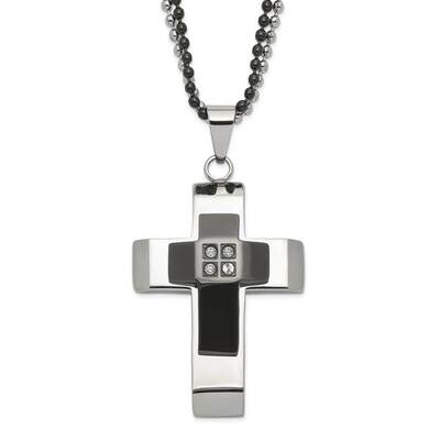 &amp; Black Ip-Plated Polished CZ Cross Necklace Stainless Steel SRN510-22 by Chisel, MPN: SRN510-22, 8…