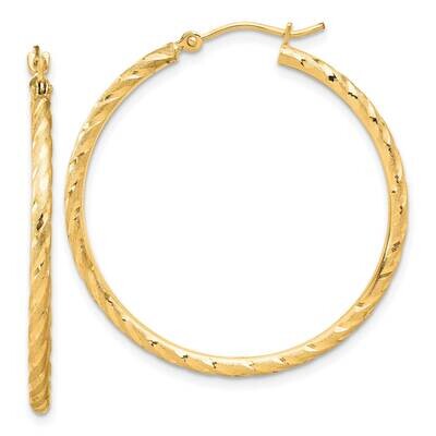 Satin Diamond-Cut 2.00mm Hoop Earrings 14k Polished Gold TC1048, MPN: TC1048,
