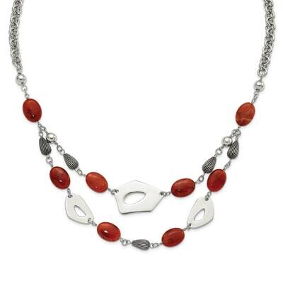 Polished &amp; Antiqued Red &amp; Orange Agate 2 Inch Extender Necklace Stainless Steel SRN549-24 by Chisel…