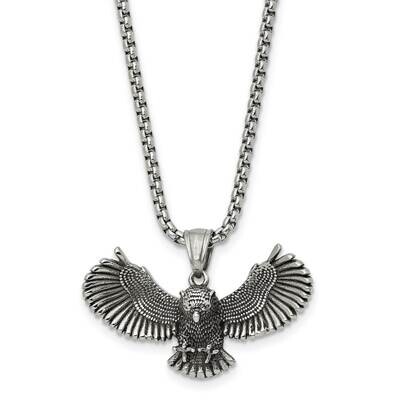 Chisel Antiqued Polished Flying Owl Pendant On A 24 Inch Box Chain Necklace Stainless Steel SRN3097…
