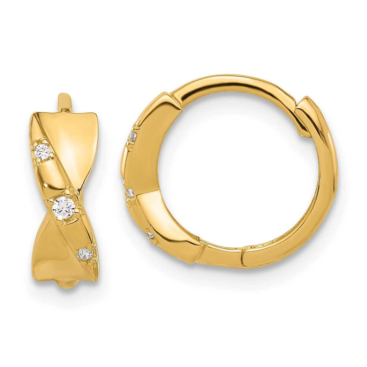 CZ Criss Cross Twist Hinged Hoop Earrings 14k Polished Gold TF2290, MPN: TF2290,