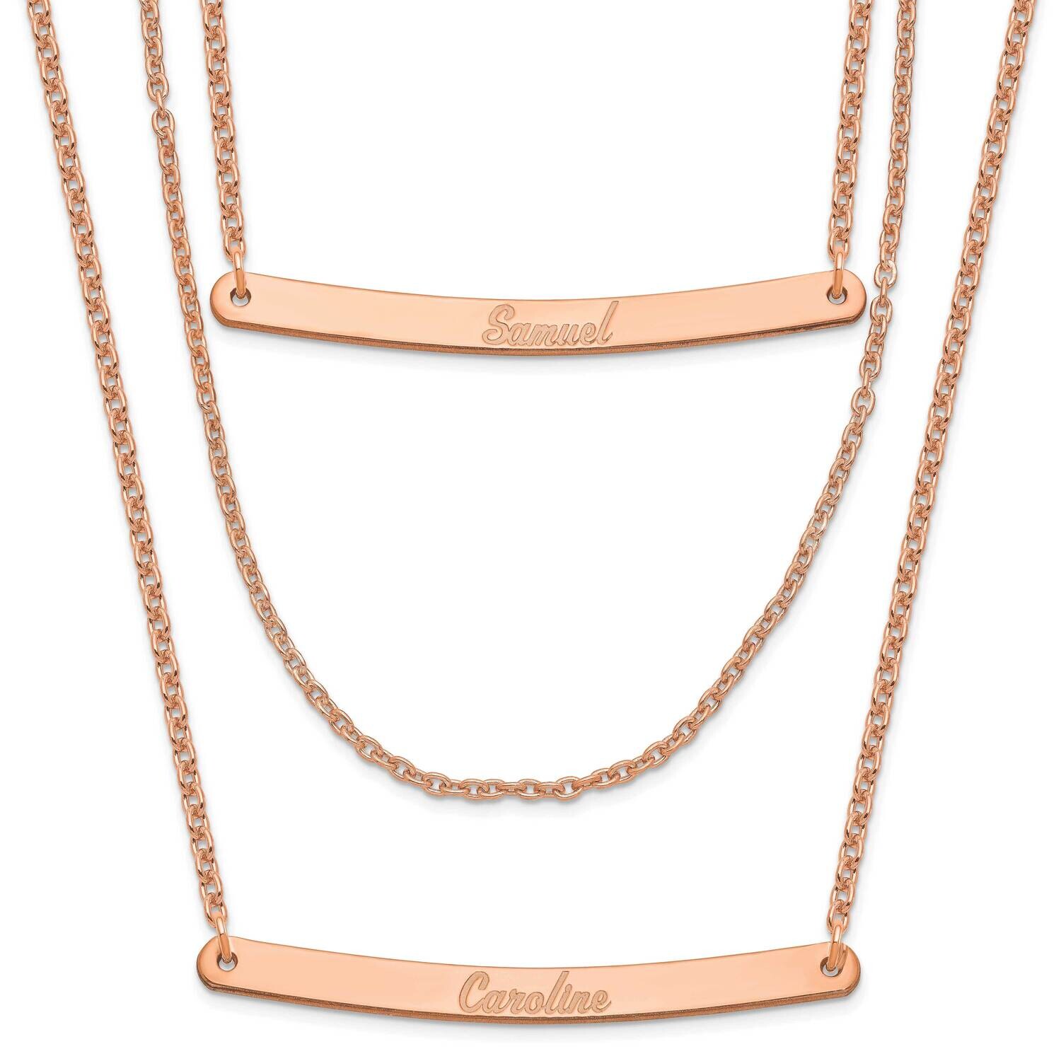 Rose-Plated Brushed 3 Chain 2 Bars Necklace Sterling Silver XNA652RP, MPN: XNA652RP,