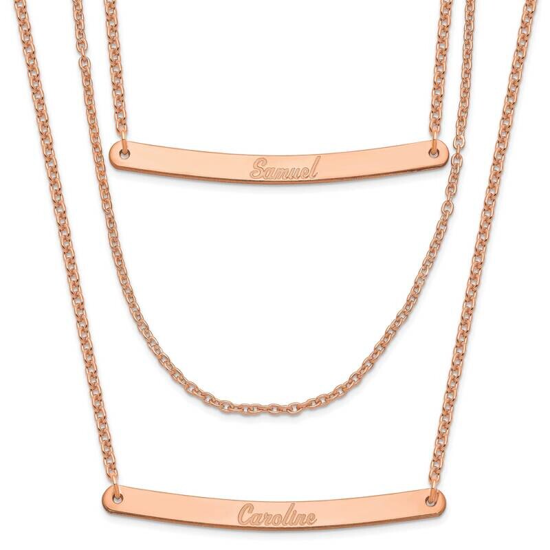Rose-Plated Brushed 3 Chain 2 Bars Necklace Sterling Silver XNA652RP, MPN: XNA652RP,
