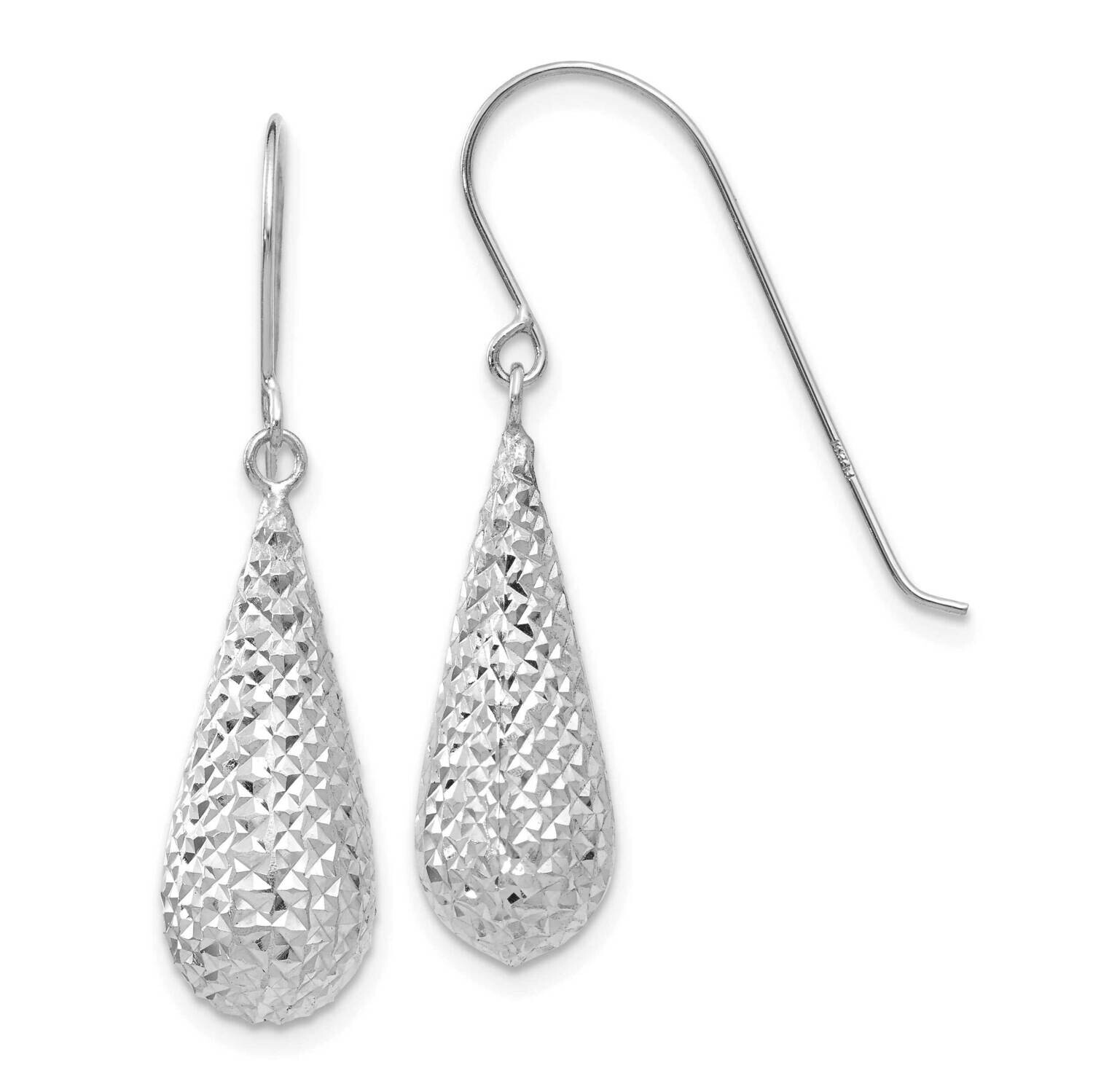 Diamond Cut Puff Tear Drop Dangle Earrings 14k White Gold TL934W