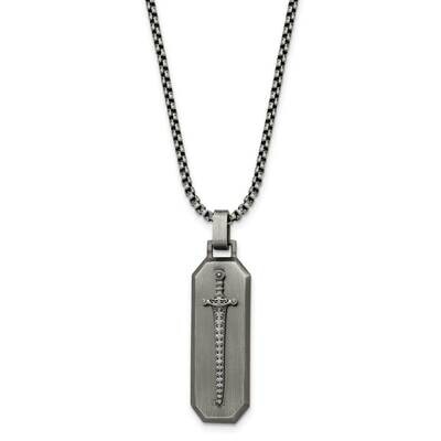 Chisel Brushed Sword Pendant On A 24 Inch Box Chain Necklace Stainless Steel SRN3030-24 by Men&#39;s Je…