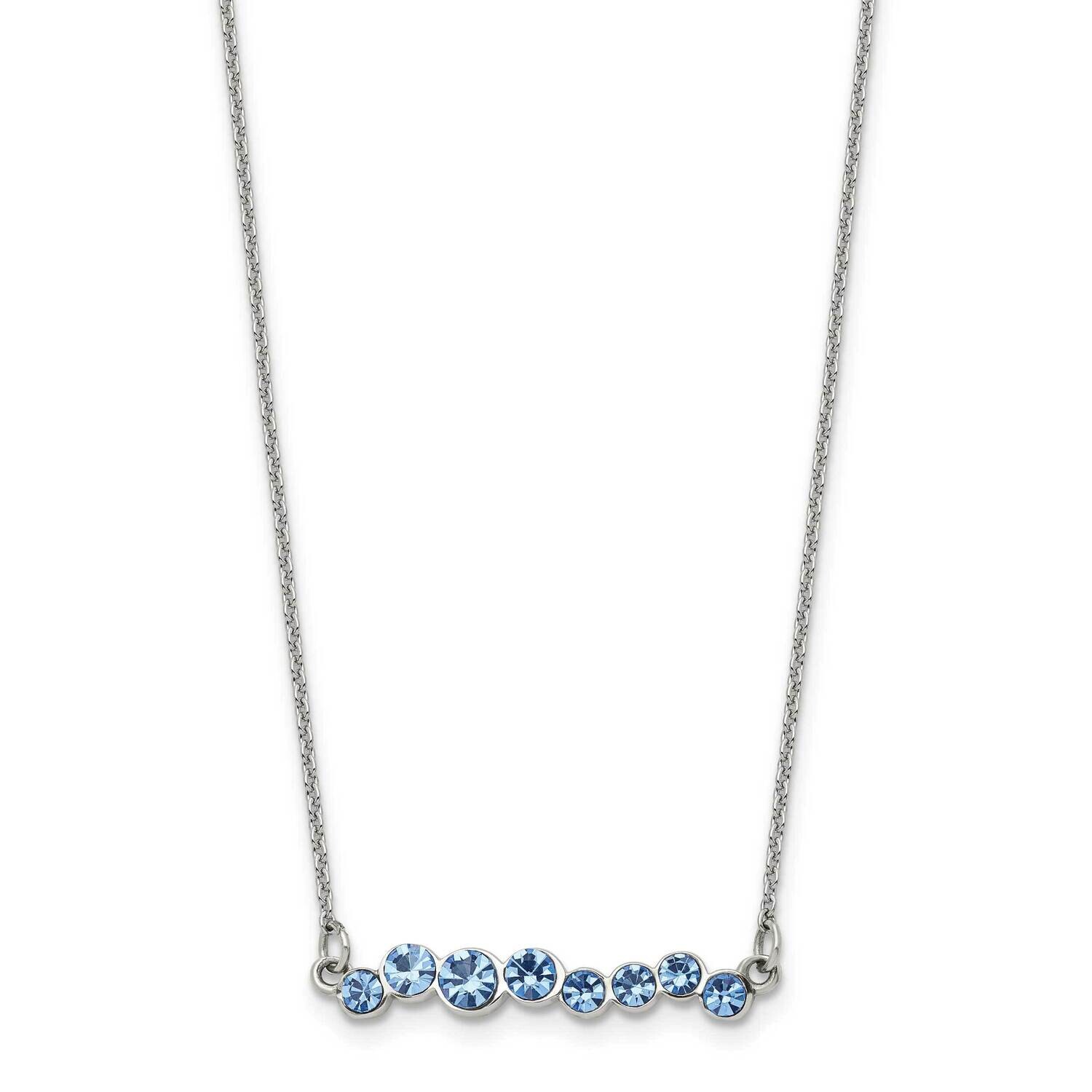 Chisel Polished Blue Preciosa Crystal Bar On A 16 Inch Cable Chain A 2 Inch Extension Necklace Stainless Steel SRN3073-16