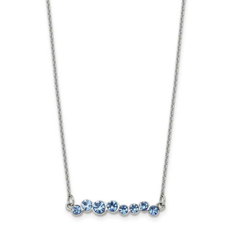 Chisel Polished Blue Preciosa Crystal Bar On A 16 Inch Cable Chain A 2 Inch Extension Necklace Stainless Steel SRN3073-16