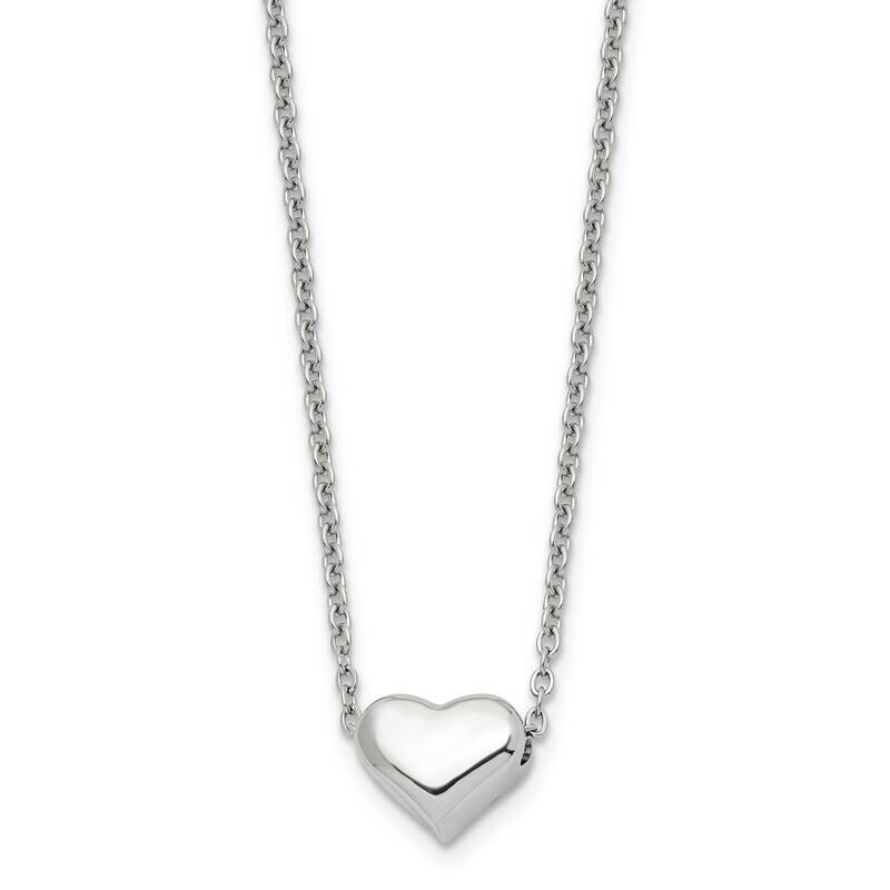 Chisel Polished Heart On A 16.5 Inch Cable Chain A 2.5 Inch Extension Necklace Stainless Steel SRN3022-16.5