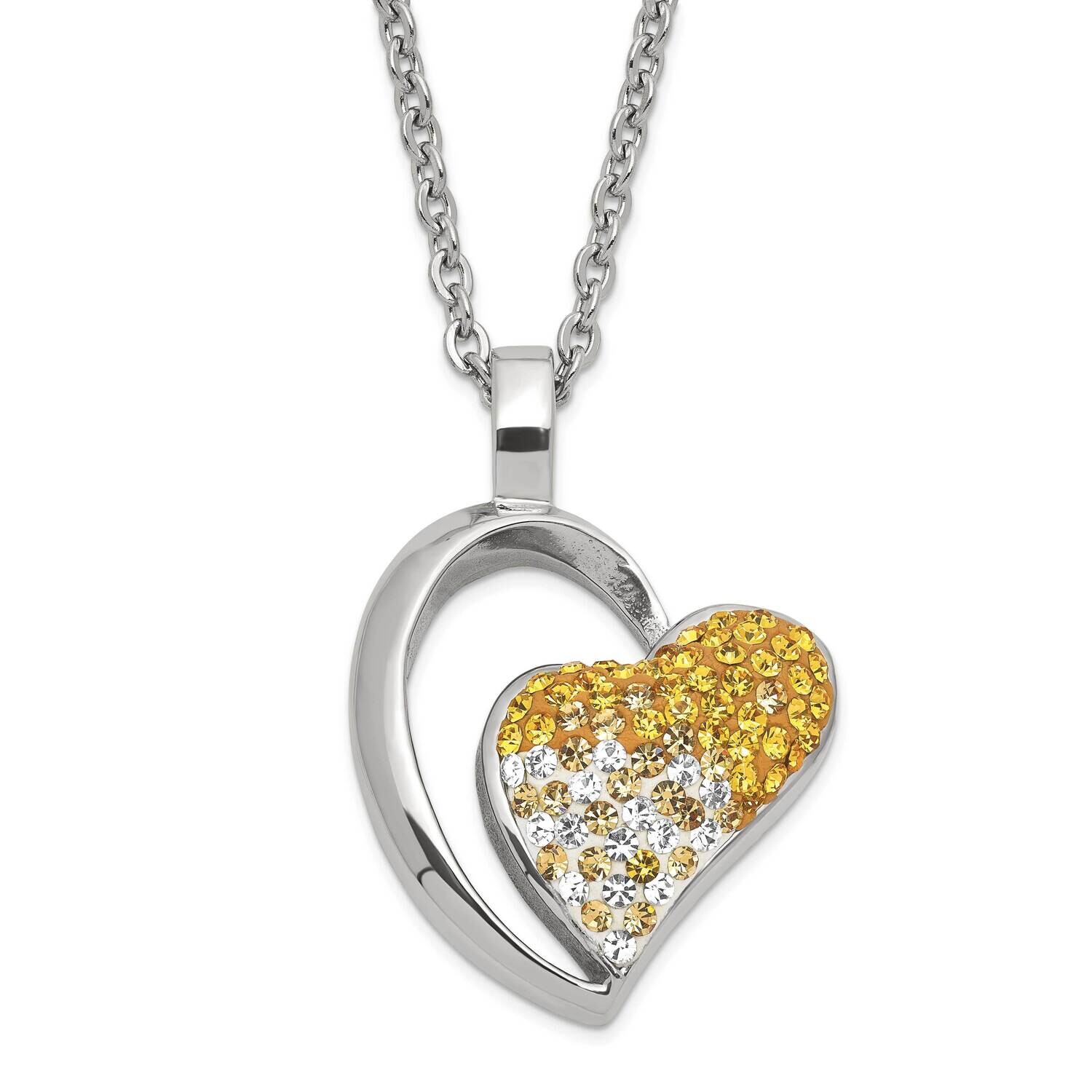 Yellow &amp; Clear Crystals Heart Pendant Necklace Stainless Steel SRN593-22 by Chisel, MPN: SRN593-22,…