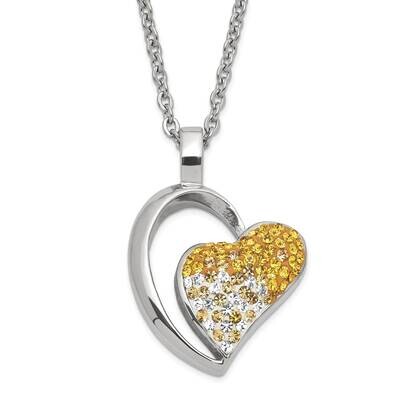 Yellow &amp; Clear Crystals Heart Pendant Necklace Stainless Steel SRN593-22 by Chisel, MPN: SRN593-22,…