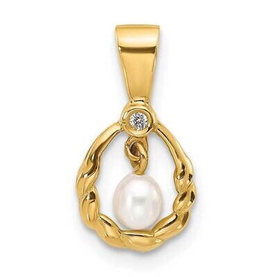 3-4mm Teardrop White Fwc Pearl .01Ct Diamond Pendant 14k Gold XF826, MPN: XF826,