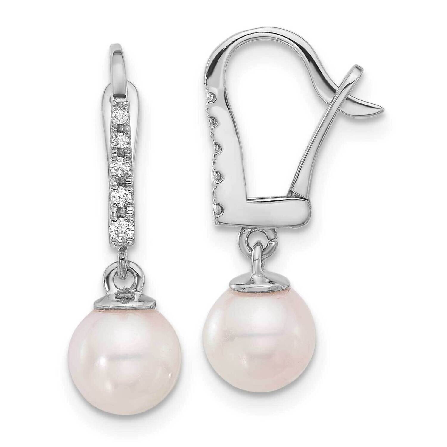6-7mm Rnd White Akoya Pearl .085Ct Diamond Dangle Earrings 14k White Gold XFW838E, MPN: XFW838E,