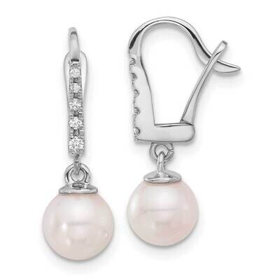 6-7mm Rnd White Akoya Pearl .085Ct Diamond Dangle Earrings 14k White Gold XFW838E, MPN: XFW838E,