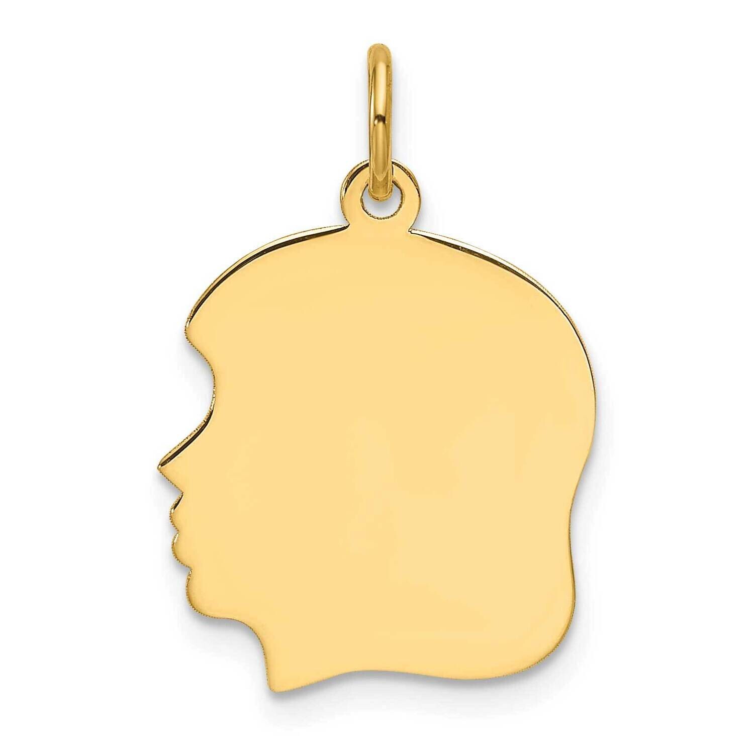 Plain Medium .013 Gauge Facing Left Engravable Girl Head Charm 14k Gold XM669/13, MPN: XM669/13,
