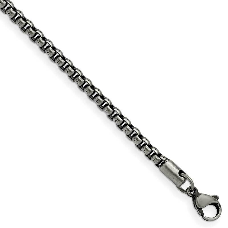 Chisel Antiqued Polished 3.9mm 8.5 Inch Rounded Box Chain Stainless Steel SRN1893-8.5