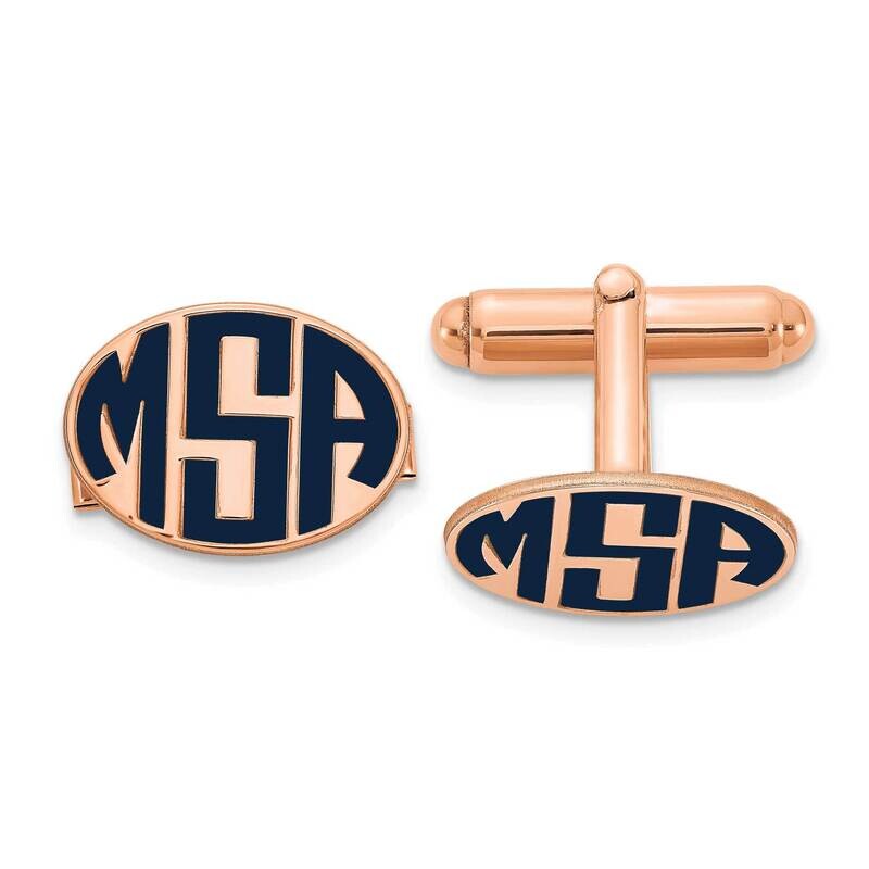 Rose-Plated Oval Enameled Letters Monogram Cuff Links Sterling Silver XNA622RP