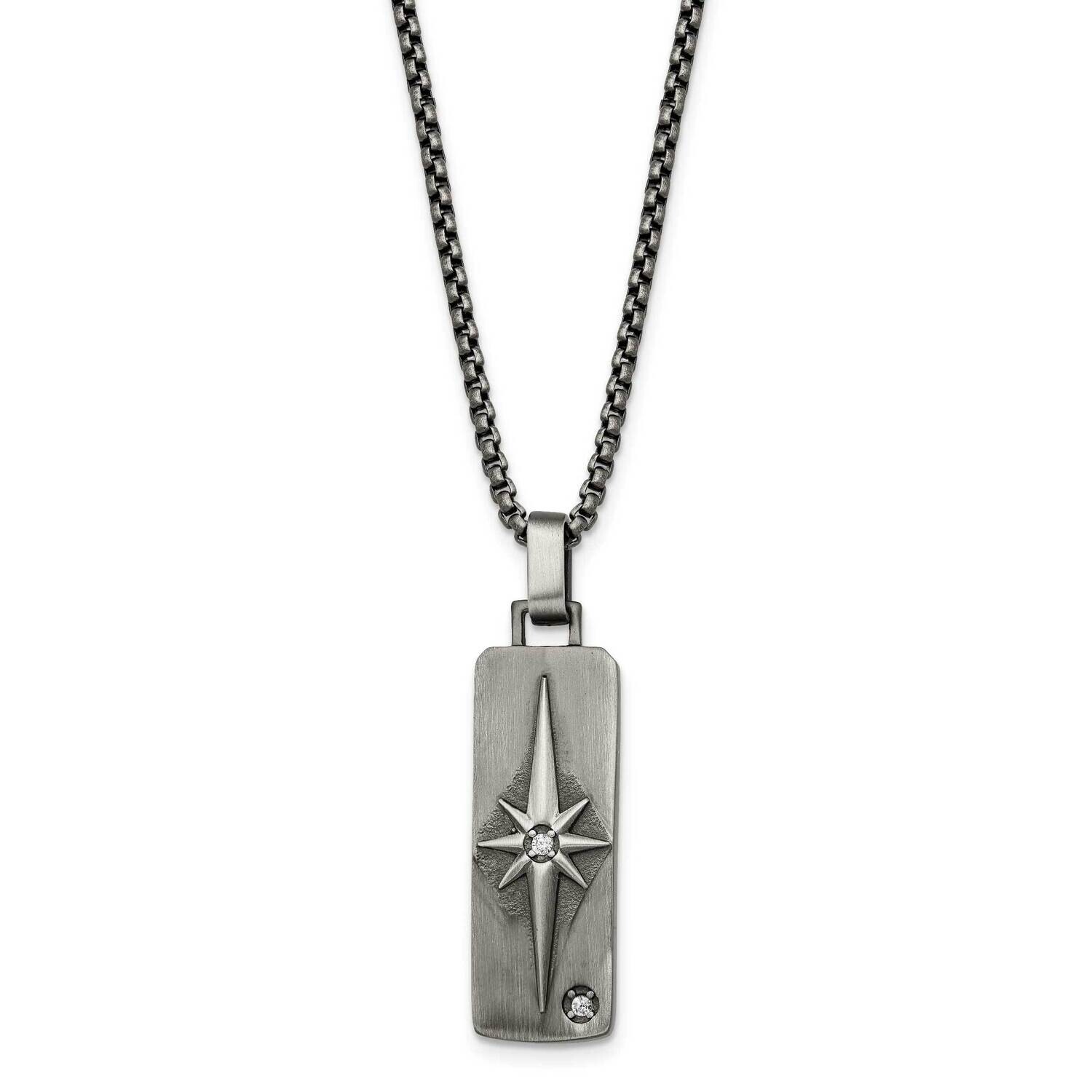 Chisel Antiqued White Bronze-Plated CZ Pendant On A 24 Inch Box Chain Necklace Stainless Steel SRN3…