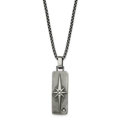 Chisel Antiqued White Bronze-Plated CZ Pendant On A 24 Inch Box Chain Necklace Stainless Steel SRN3…