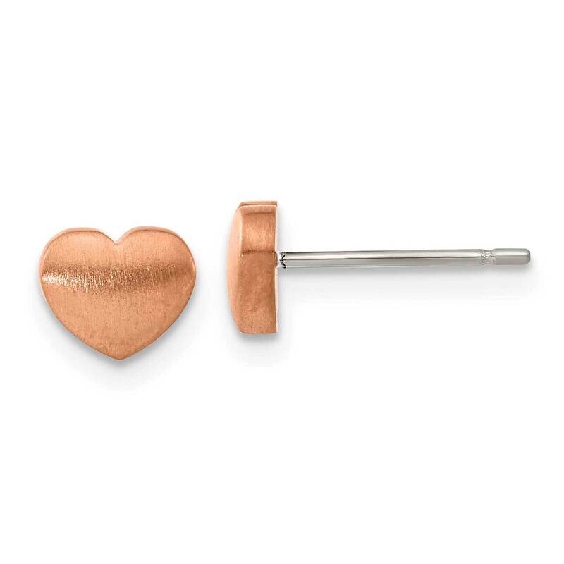Chisel Brushed Rose Ip-Plated Heart Post Earrings Titanium TBE139